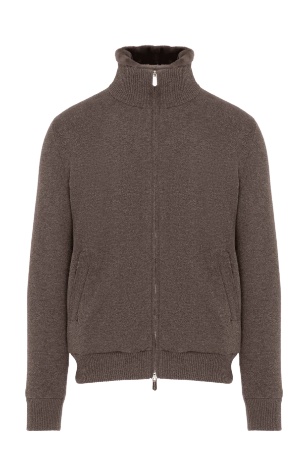 Кашемировая куртка на меху мужская коричневая - фото 1