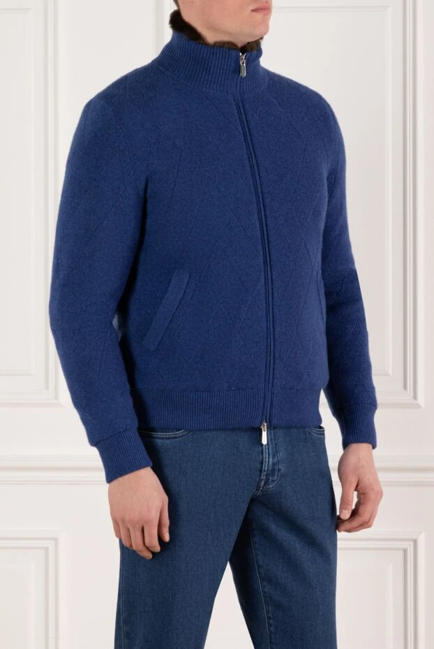 Svevo blue cashmere jacket with textured fur 185595 - photo 3
