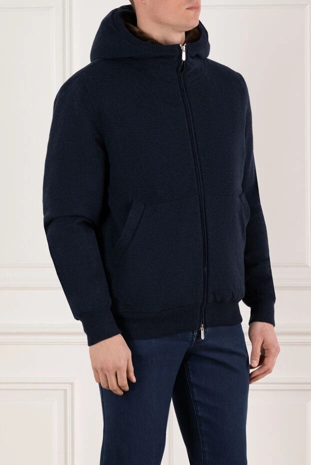 Svevo men's cashmere jacket with fur, blue, with hood 185597 - photo 3