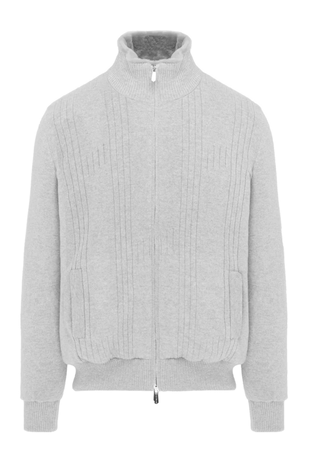 Men's cashmere jacket with fur, gray - photo 1