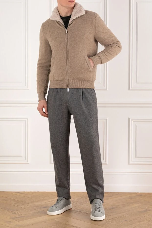 Кашемировая куртка на меху мужская бежевая - фото 2