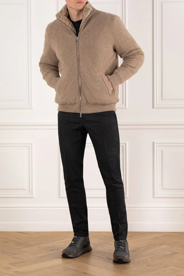 Бежевая куртка кашемировая мужская на меху - фото 2