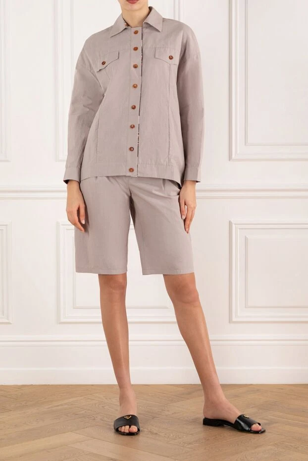 Шорттары бар әйелдер бежевый мақта костюмі - фото 2