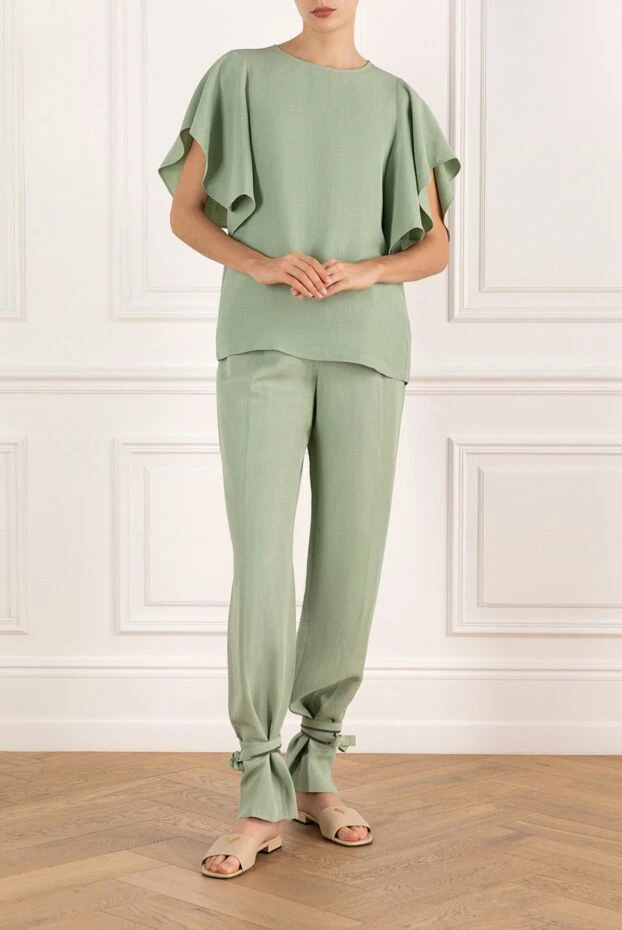 Women's suit with trousers green - photo 2