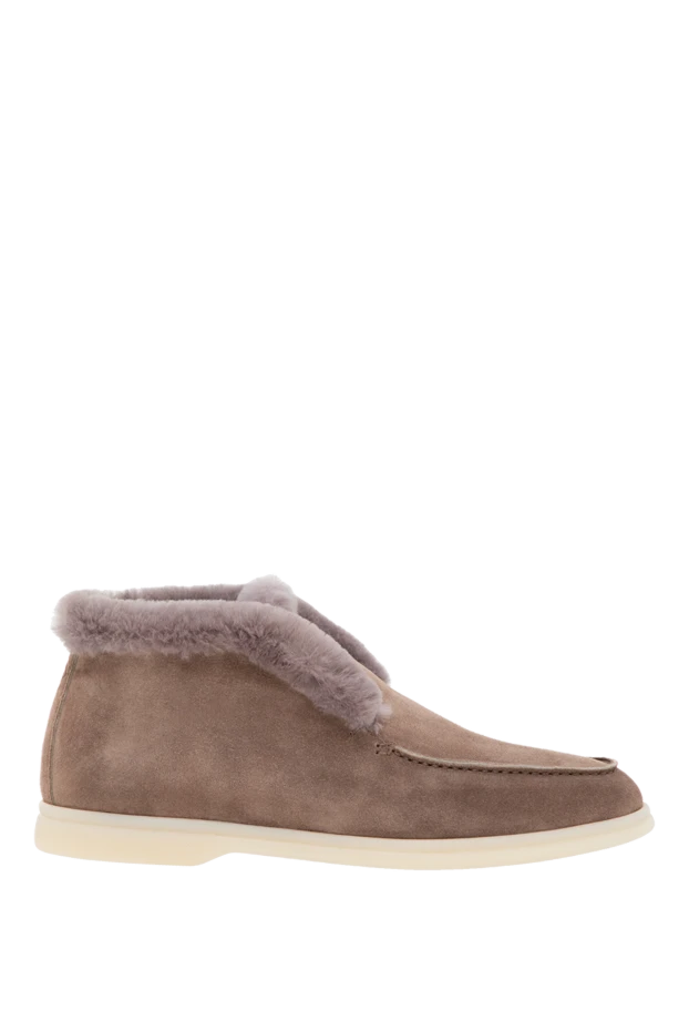 Women's brown suede loafers with fur - photo 1