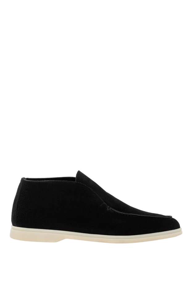 Зимние лоферы замшевые мужские черные - фото 1