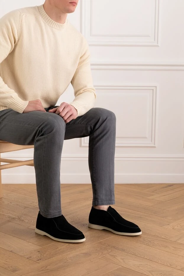 Cesare di Napoli зимние лоферы замшевые мужские черные 185644 - фото 2