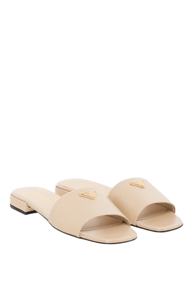 Prada бежевые босоножки женские кожаные с логотипом 185657 - фото 3