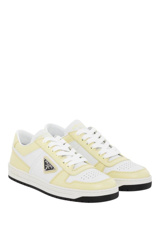 Prada кожаные кроссовки downtown желтые женские 185659 - фото 3
