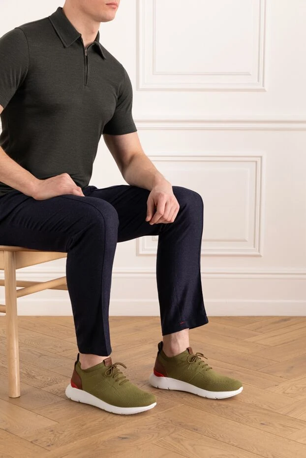 Isaia кроссовки мужские зеленые из хлопка 185662 - фото 3