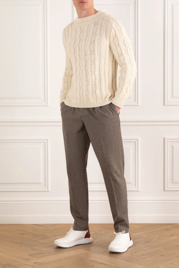 Isaia брюки мужские бежевые из шерсти шелка и льна 185670 - фото 2