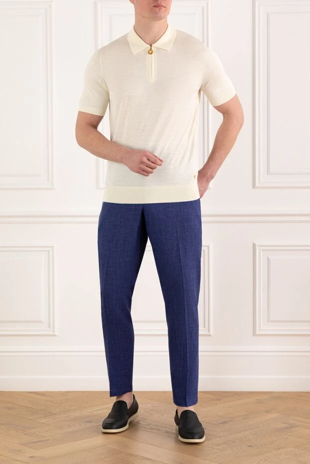 Isaia брюки мужские синие из шерсти шелка и льна 185671 - фото 2