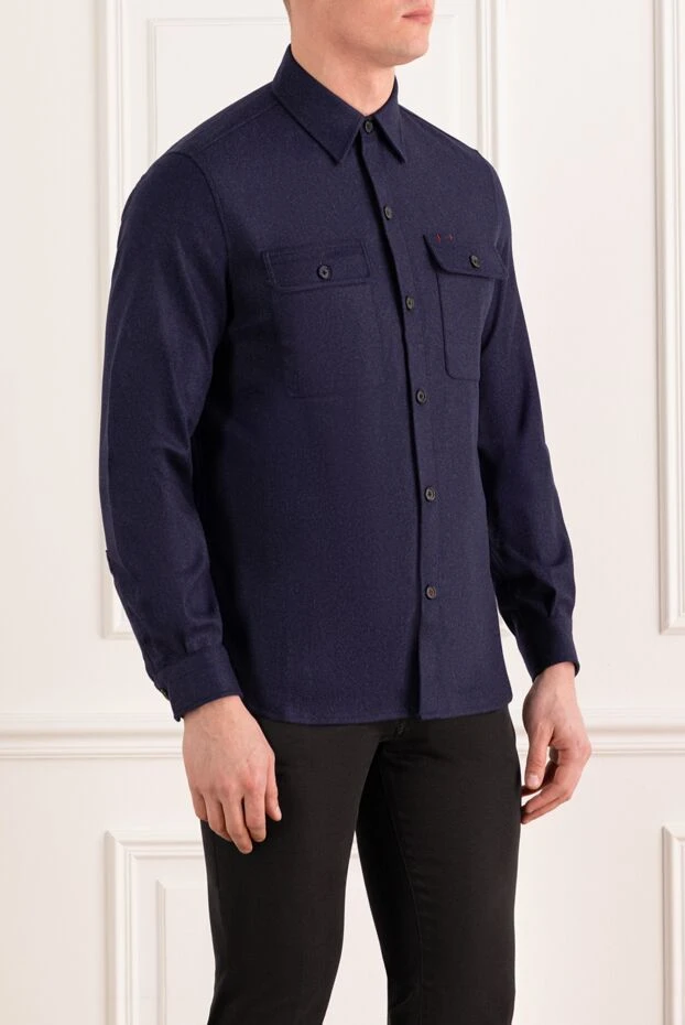Isaia куртка-рубашка мужская синяя из шерсти и кашемира 185673 - фото 3
