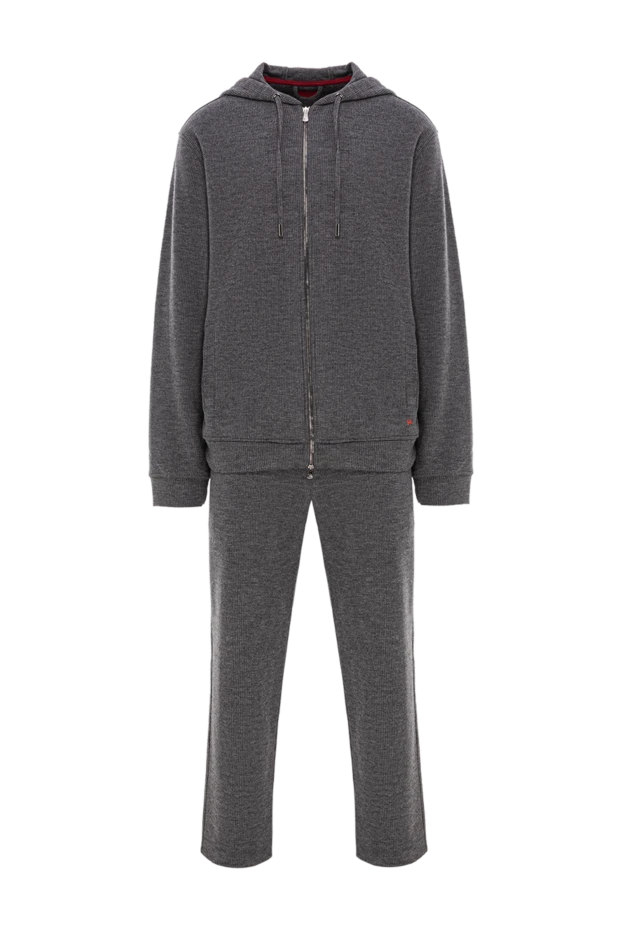 Костюм с капюшоном серый трикотажный на молнии с фактурной вязкой мужской - фото 1
