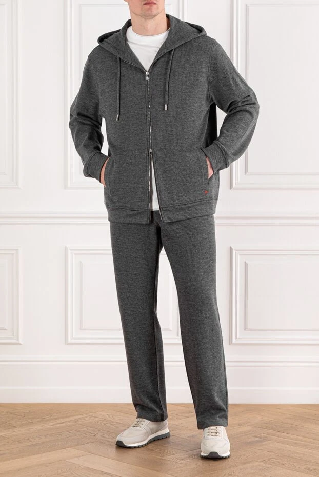 Isaia костюм с капюшоном серый трикотажный на молнии с фактурной вязкой мужской 185674 - фото 2