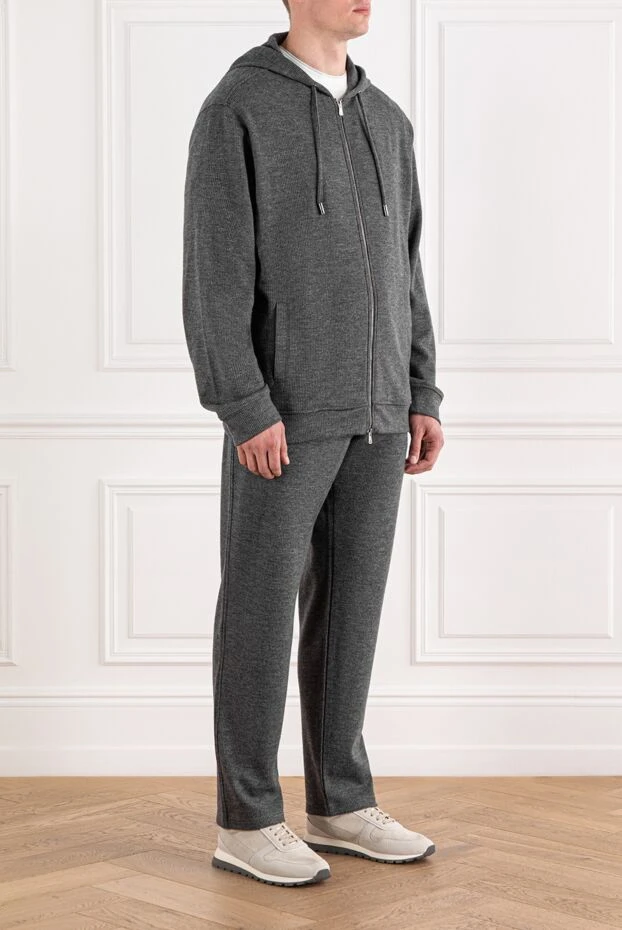 Isaia костюм с капюшоном серый трикотажный на молнии с фактурной вязкой мужской 185674 - фото 3
