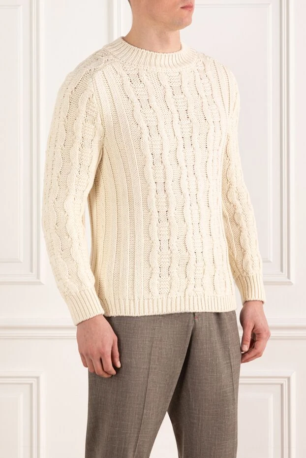 Isaia вязанный свитер белый мужской из шелка и кашемира 185677 - фото 3