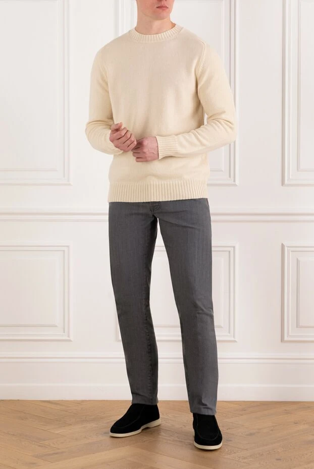 Isaia кашемировый джемпер мужской вязаный белый 185678 - фото 2