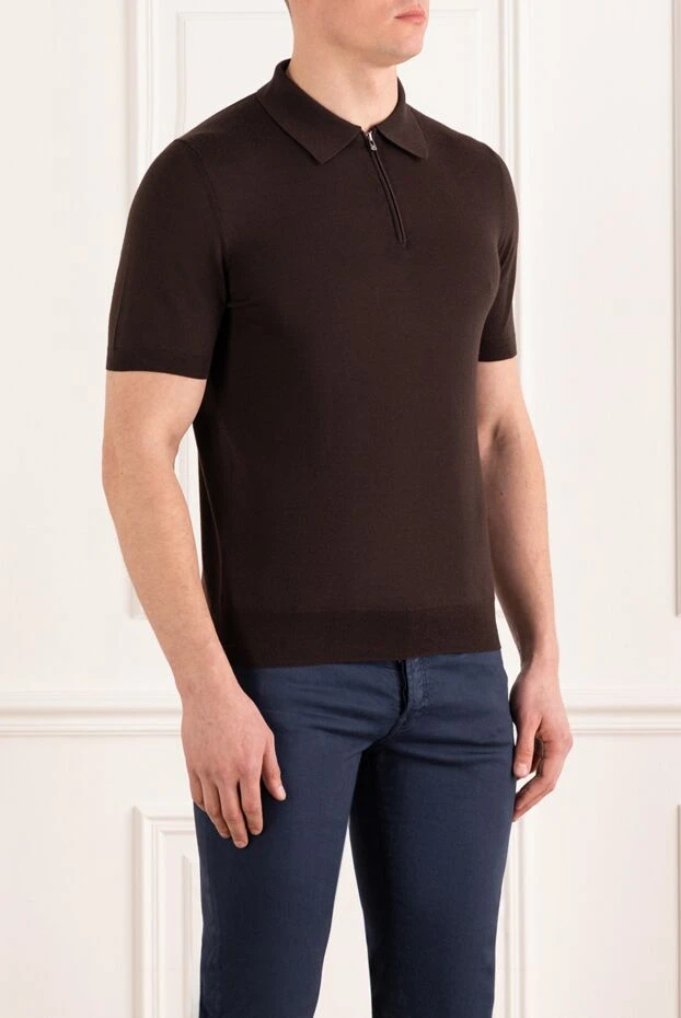 Isaia кашемировое поло на молнии коричневое мужское 185680 - фото 3