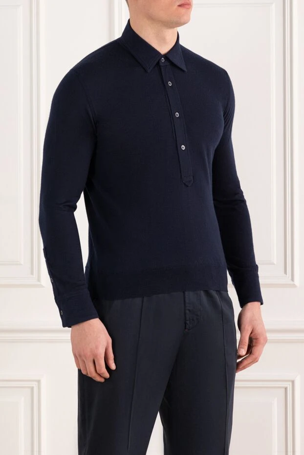 Isaia кашемировое поло с длинным рукавом мужское синее 185681 - фото 3