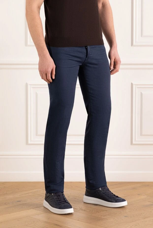 Kiton түймелері бар көгілдір мақта ерлерге арналған тар джинсы 185687 - фото 3