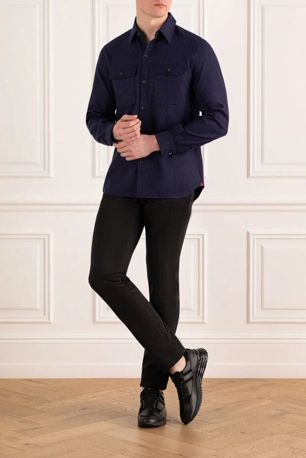 Kiton қызыл тігісі бар ерлерге арналған қара мақта джинсы 185688 - фото 2