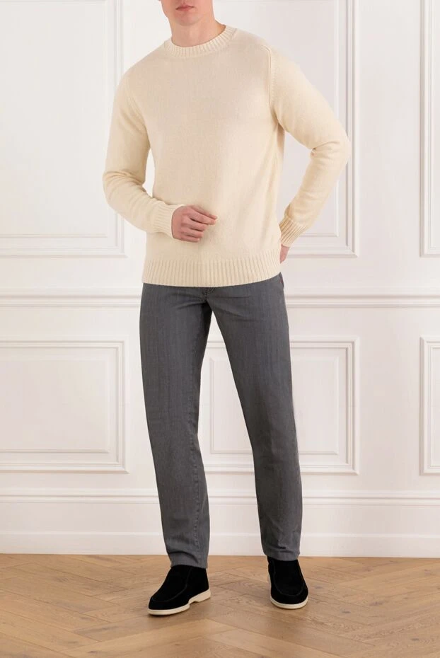 Kiton қызыл тігісі бар ерлерге арналған сұр мақта джинсы 185689 - фото 2