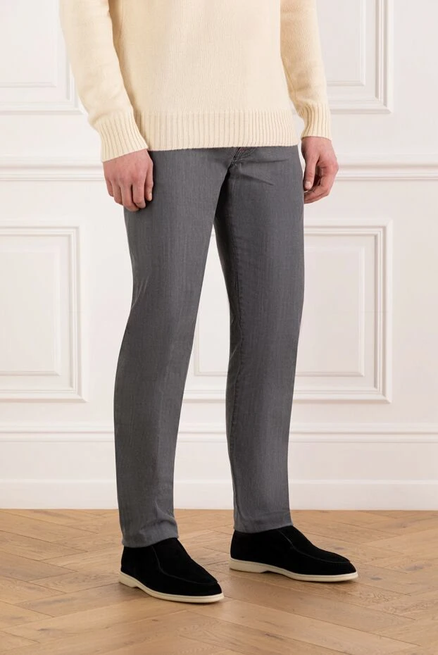 Kiton қызыл тігісі бар ерлерге арналған сұр мақта джинсы 185689 - фото 3