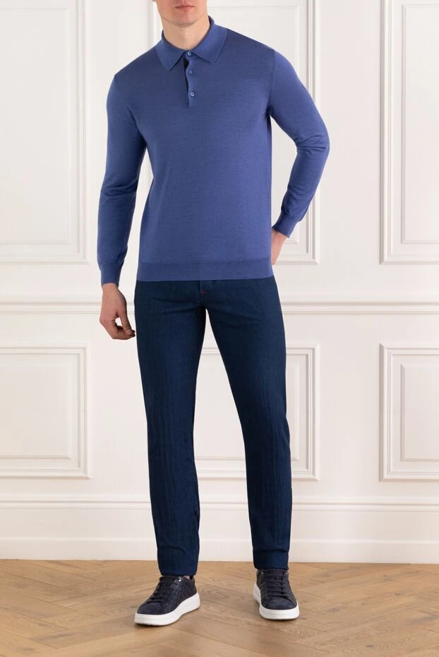 Kiton узкие джинсы синие хлопковые мужские с красными строчками 185692 - фото 2