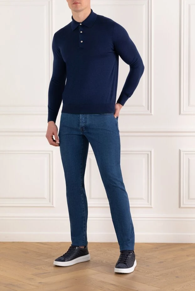 Kiton классикалық көк мақта ерлер джинсы қызыл тігісімен 185693 - фото 2