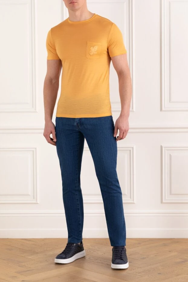 Kiton ерлерге арналған қызыл тігісі бар көк мақта тік джинсы 185694 - фото 2