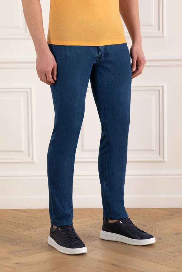 Kiton ерлерге арналған қызыл тігісі бар көк мақта тік джинсы 185694 - фото 3