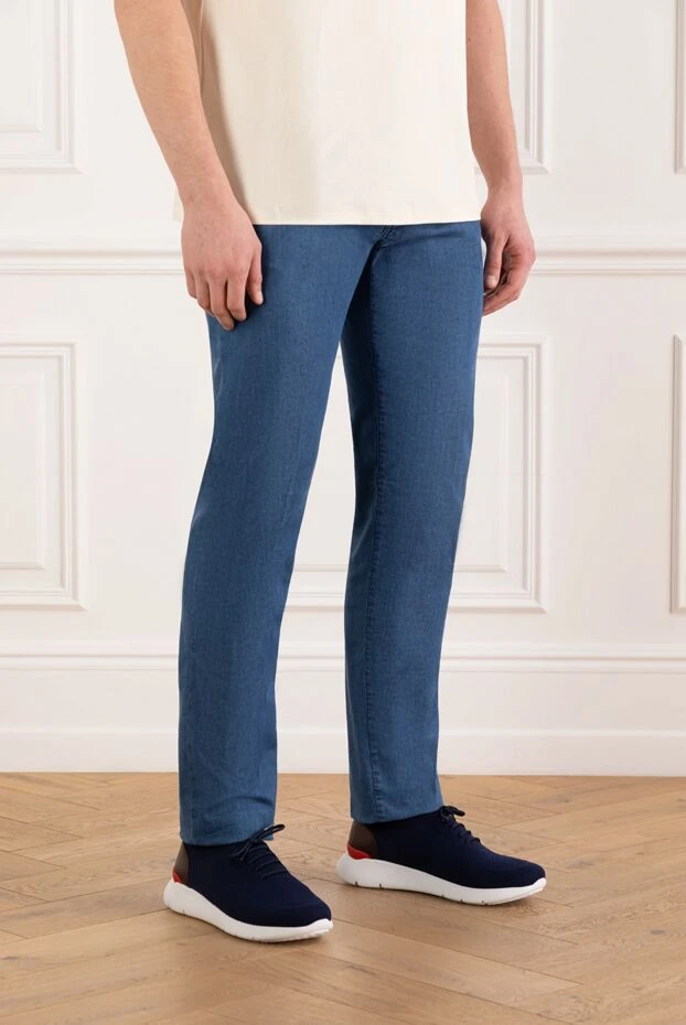 Kiton қызыл тігісімен ерлер көк тар джинсы 185697 - фото 3