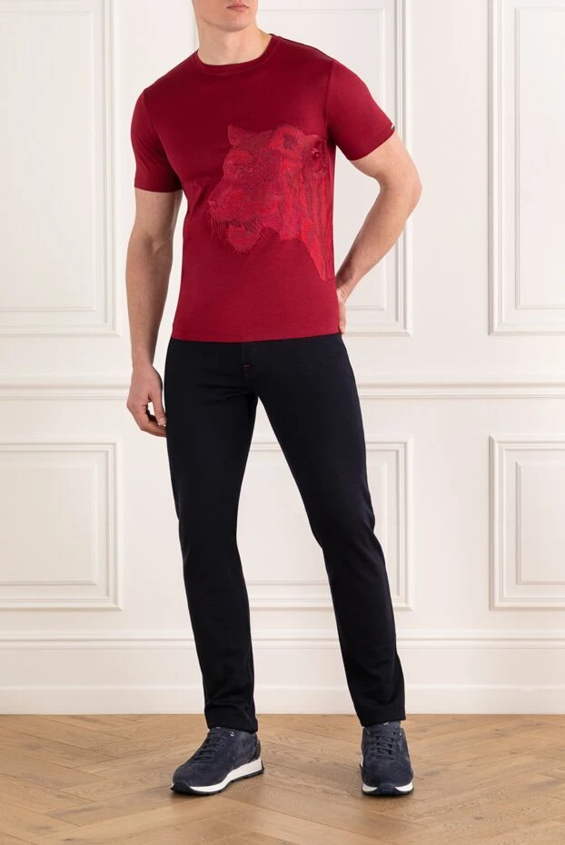 Kiton жүн мен мақтадан тігілген ерлердің көк түсті түзу джинсы 185698 - фото 2