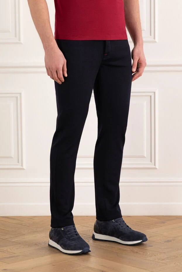 Kiton жүн мен мақтадан тігілген ерлердің көк түсті түзу джинсы 185698 - фото 3