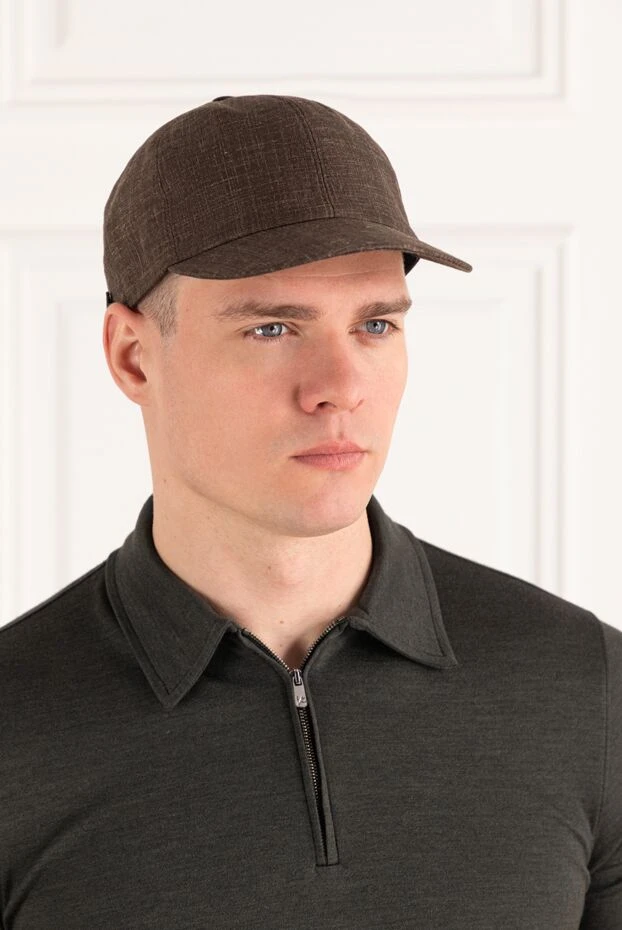 Kiton кашемирден жасалған жібектен жасалған қалқа, ерлерге арналған қоңыр түсті бейсбол қалпақ 185703 - фото 2