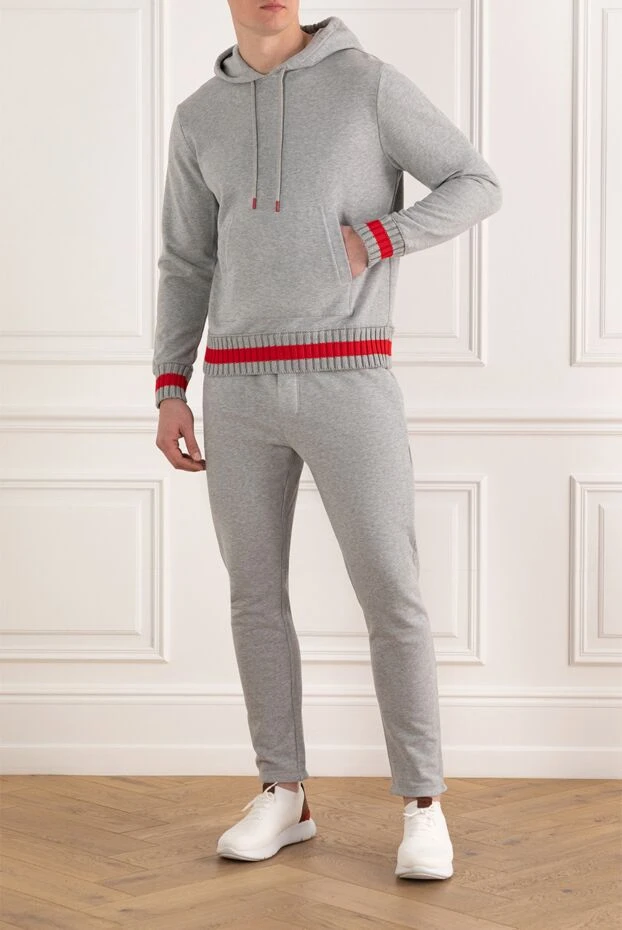 Серый хлопковый спортивный костюм для мужчин - фото 2