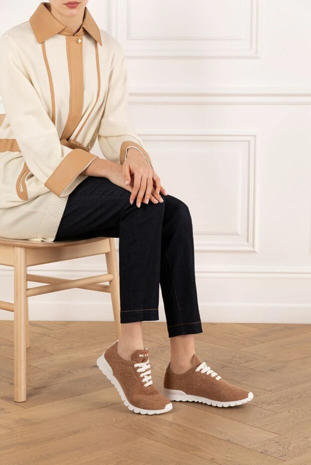 Kiton коричневые кроссовки fit из кашемира 185724 - фото 3