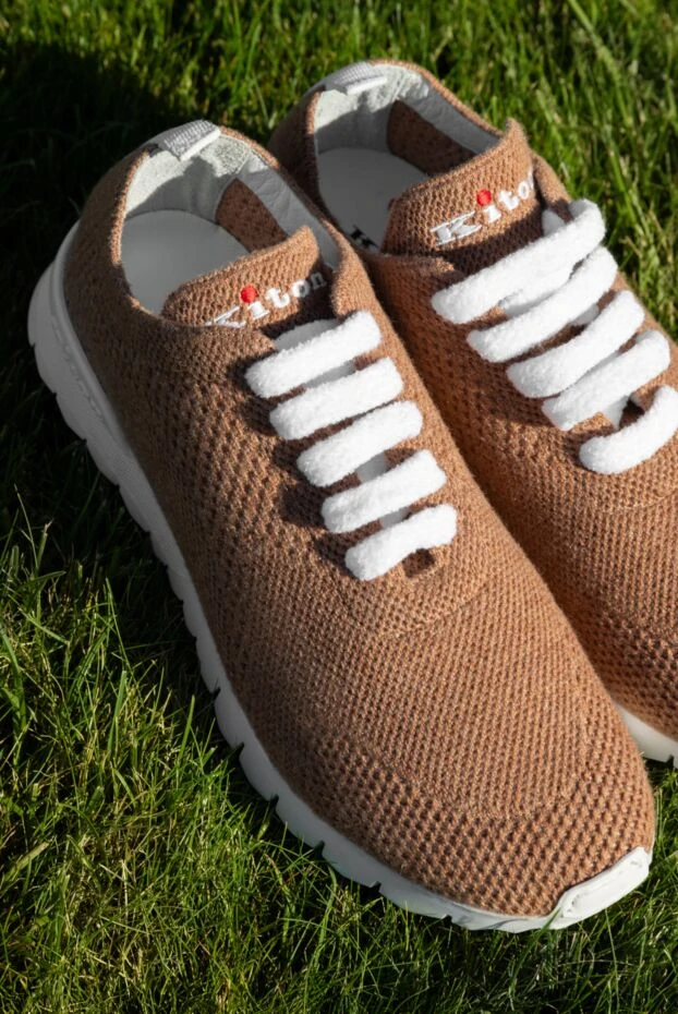 Kiton коричневые кроссовки fit из кашемира 185724 - фото 2