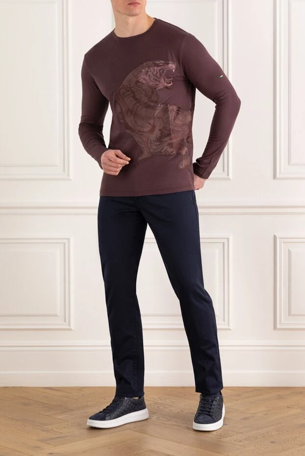 Burgundy men's sweatshirt made of cotton and modal with a tiger figure - photo 2