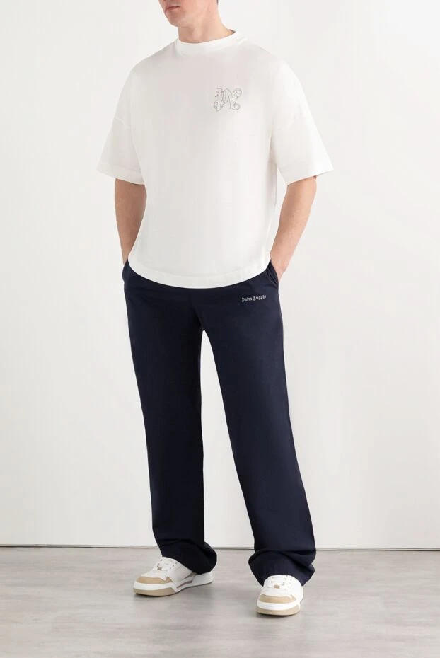 Palm Angels логотипі бар ақ мақта ерлерге арналған футболка 185960 - фото 3