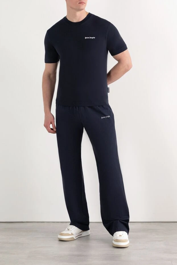 Palm Angels мужская футболка синяя из хлопка с логотипом 185965 - фото 2