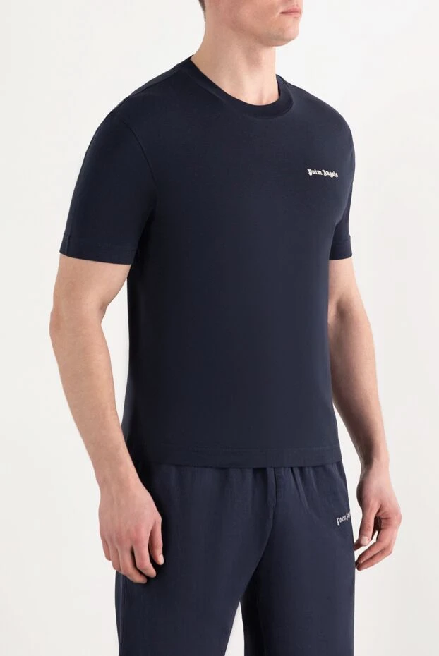Palm Angels ерлерге арналған көк мақтадан жасалған логотипі бар футболка 185965 - фото 3