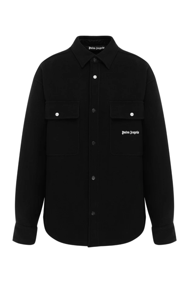 Түймелері логотипі бар қара жүннен жасалған ерлерге арналған күрте - фото 1