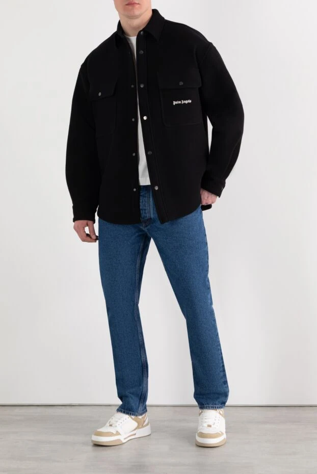 Palm Angels шерстяная куртка мужская черная с логотипом на кнопках 185967 - фото 2