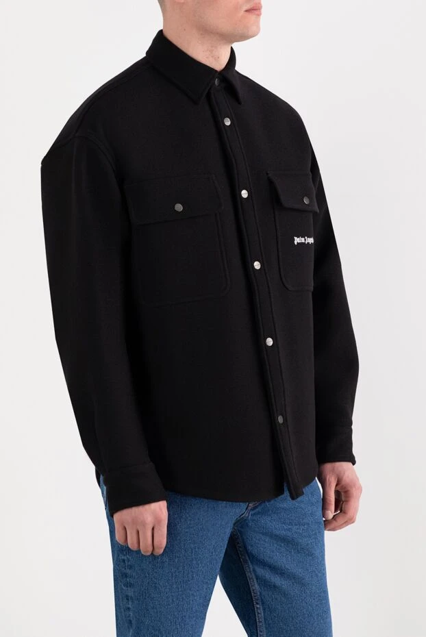 Palm Angels шерстяная куртка мужская черная с логотипом на кнопках 185967 - фото 3