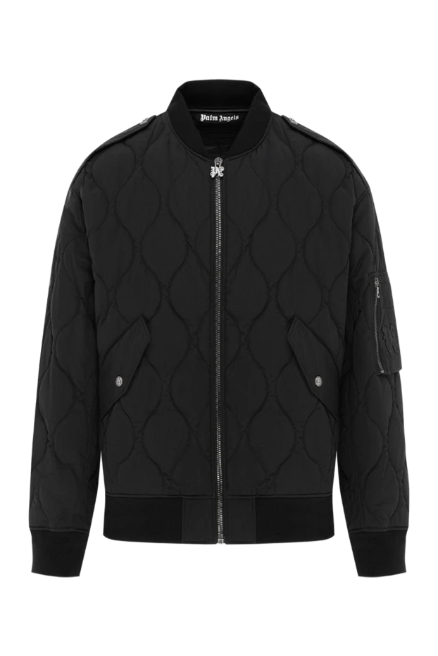 Мужской стеганый бомбер с карманом на рукаве черный - фото 1