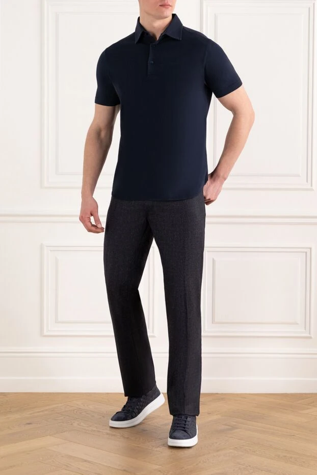 Рубашка-поло из хлопкового пике синяя - фото 2