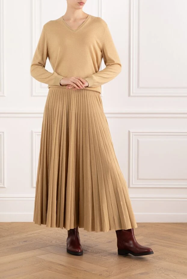Loro Piana костюм с плиссированной юбкой бежевый из кашемира 185993 - фото 2