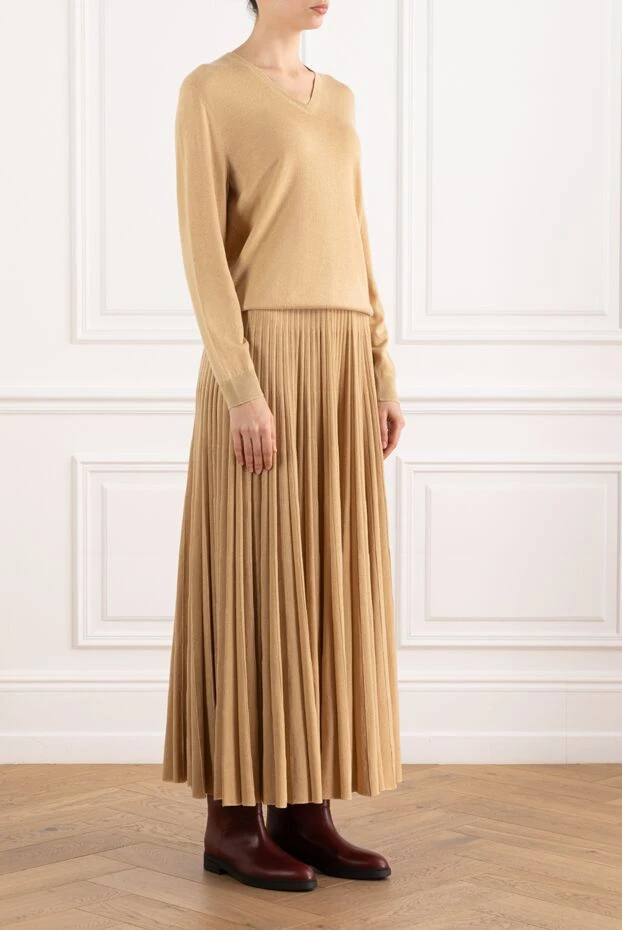 Loro Piana костюм с плиссированной юбкой бежевый из кашемира 185993 - фото 3